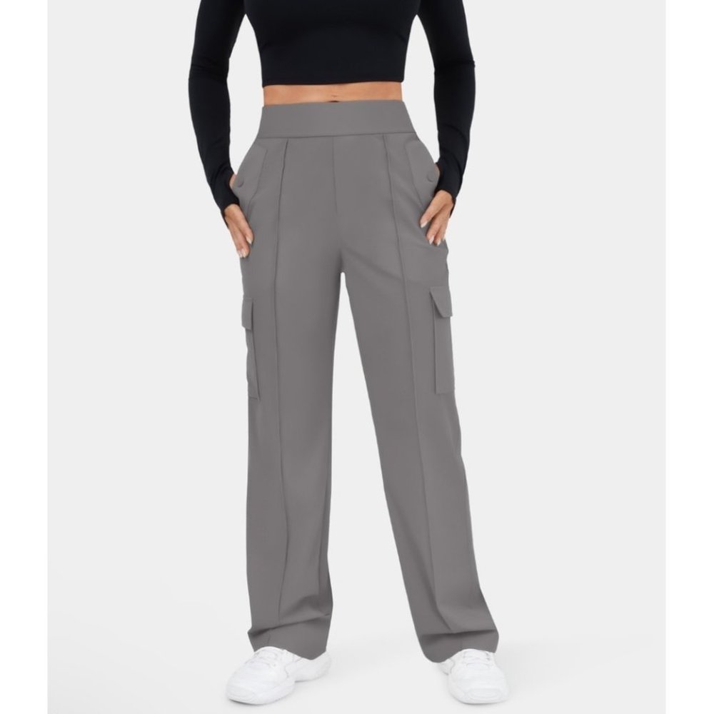 NWT Halara High Waisted Multiple Pockets Wide Leg Casual Cargo Pants Small - Picture 3 of 10